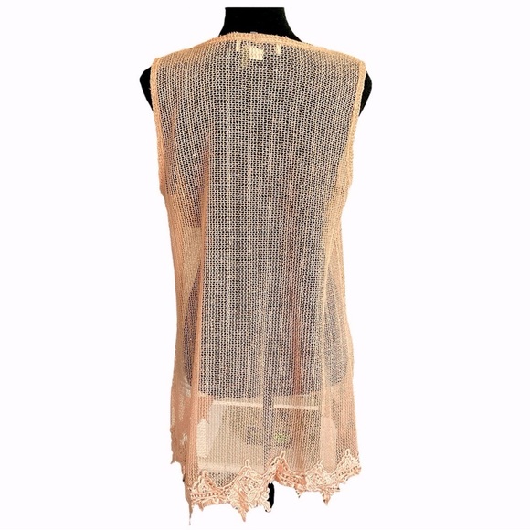 Simply Noelle Peach Mesh Sparkling Sequin Beach Cover-Up Sleeveless Top S/M - Picture 4 of 8